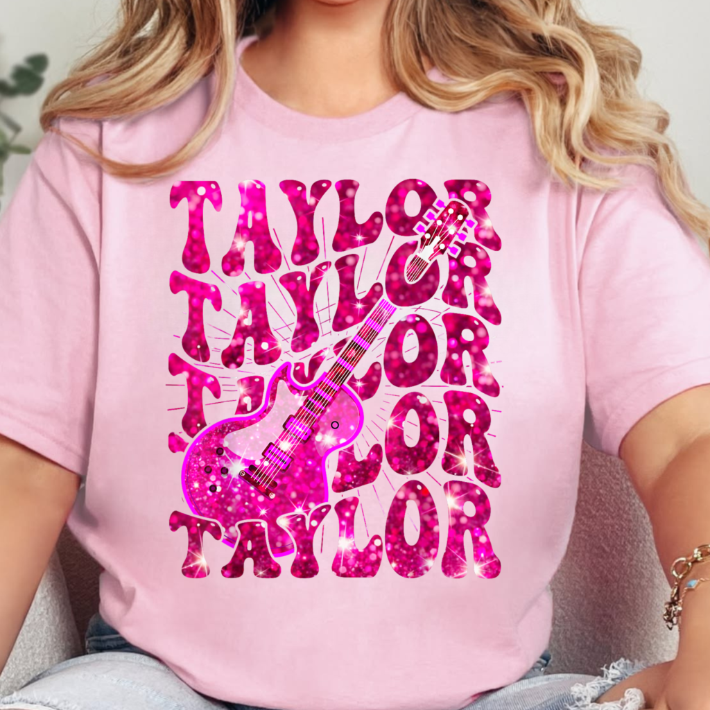 Pink Guitar Taylor Graphic T-Shirt – Music Lover Concert Tee