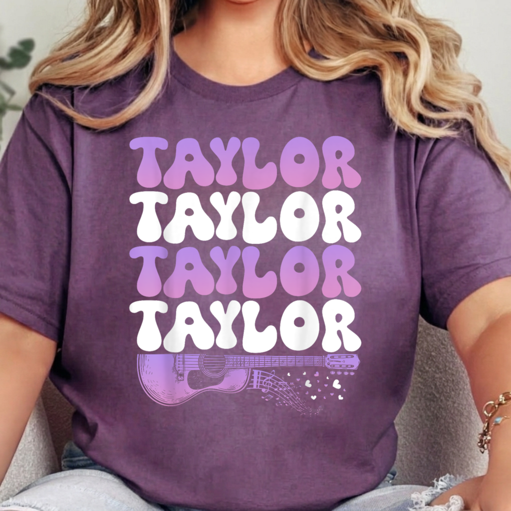Taylor Shirt, Retro Wavy Taylor T-Shirt, Purple Lavender Guitar Graphic Tee, Music Lover Concert Outfit, Aesthetic Vintage Music Gift For Her