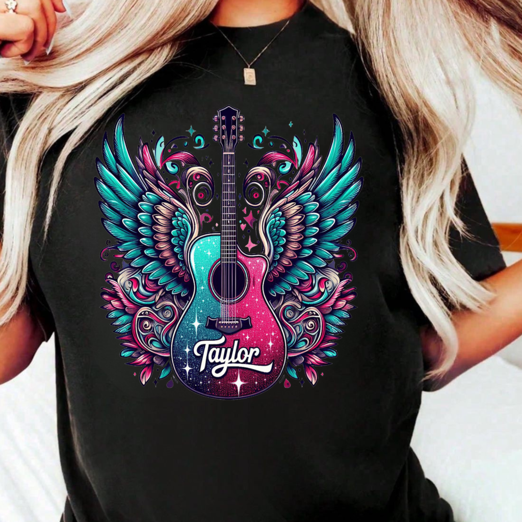 Taylor Angel Wings Guitar Graphic T-Shirt – Vibrant Artistic Music Lover Tee