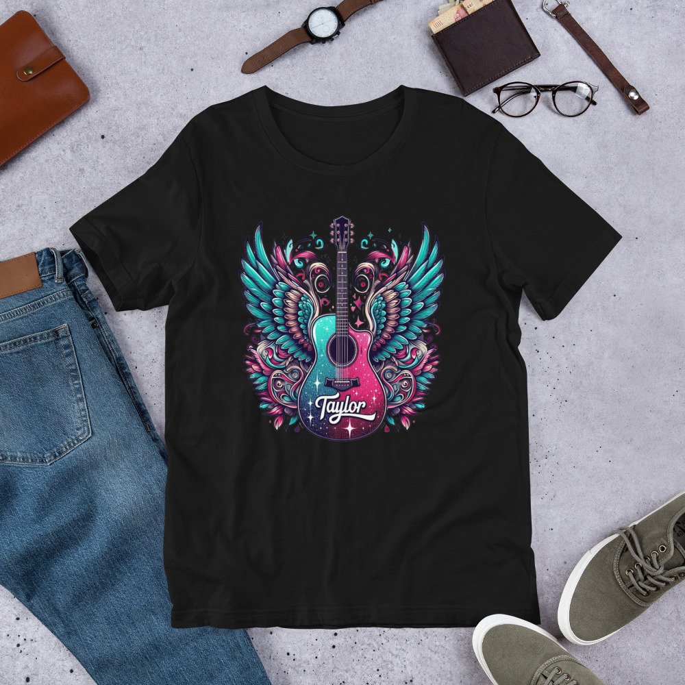 Taylor Angel Wings Guitar Graphic T-Shirt – Vibrant Artistic Music Lover Tee